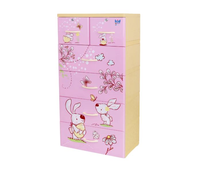 Tủ nhựa 5 tầng Qui Phúc KID màu hồng mẫu Con Thỏ KT 600 x 470 x 1300 mm _ Juno Sofa hàng lắp sẵn