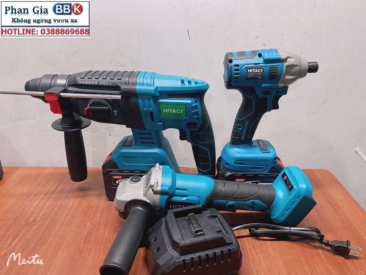 Bộ Combo 3 Máy Gồm Máy Khoan Đục Bê Tông, Máy Mài Và Máy Chuyên Vít Dùng Pin 199V 15 Cell, Động Cơ Không Chổi Than, Máy Khoan Siêu Khỏe - Bảo Hành 1 Năm