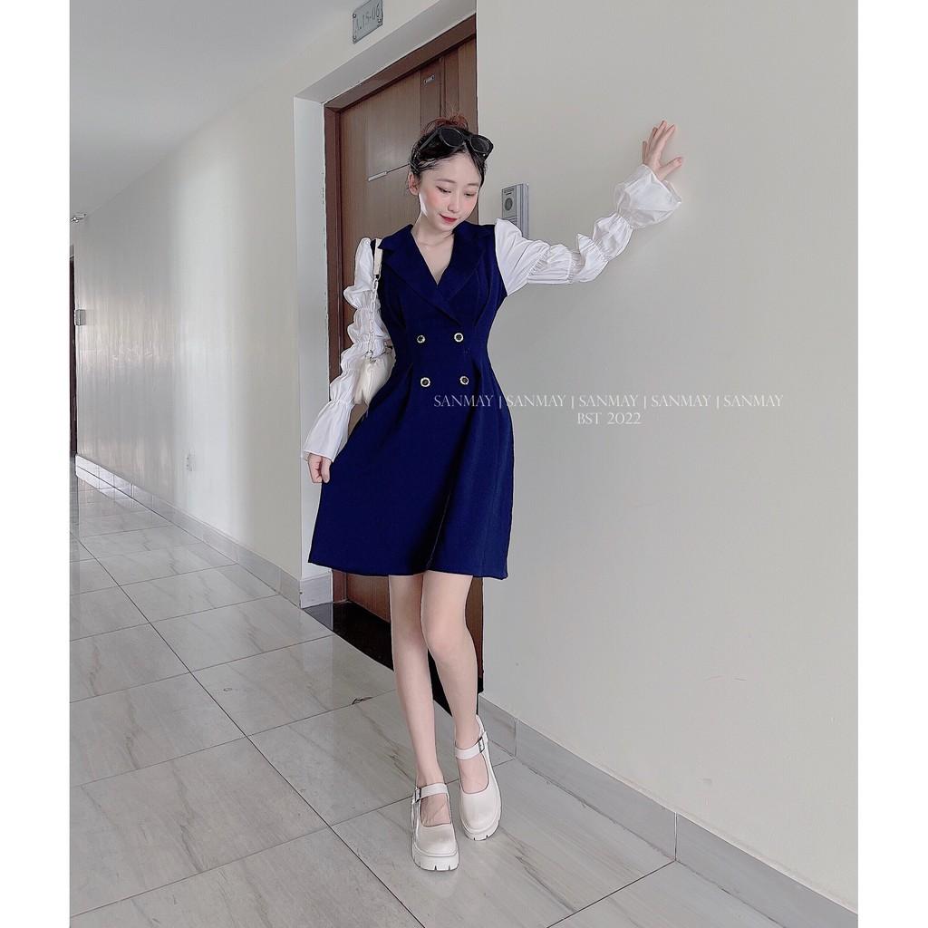 Đầm công sở Ôm Dáng SANMAY cổ sơ mi tay dài bo nhún váy dự tiệc sang trọng kiểu dáng Hàn quốc nhẹ nhàng cá tính VD052