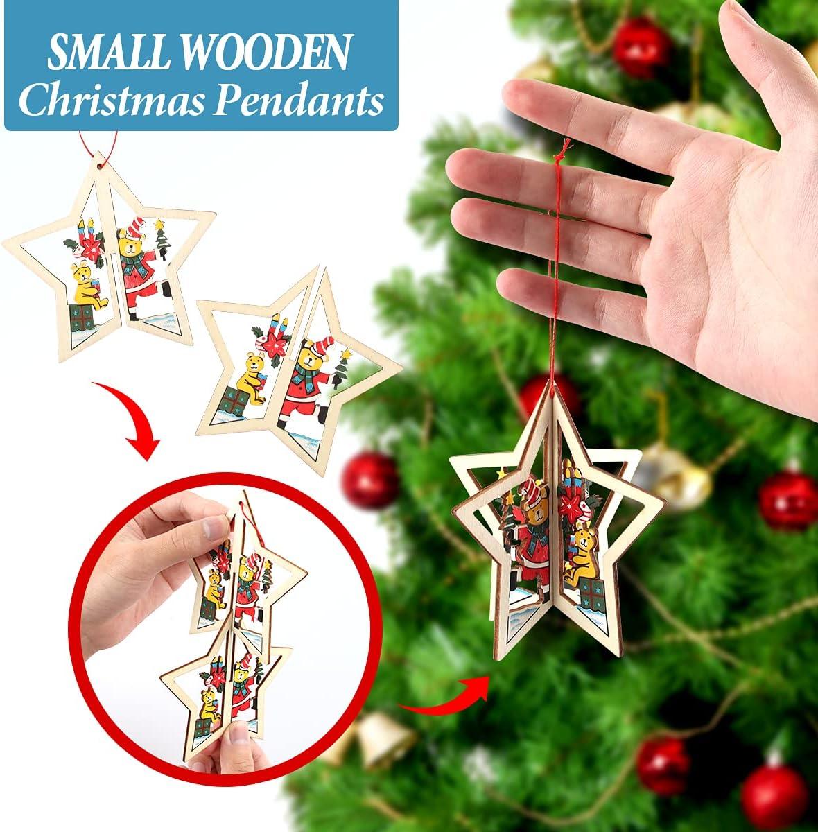 8 cái Đồ trang trí cây thông Noel bằng gỗ, Mặt dây chuyền trang trí cây thông Noel 3D, Mặt dây chuyền bằng gỗ cho cây thông Noel, Đồ trang trí mặt dây chuyền bằng gỗ tự làm, dành cho gia đình ủng hộ tiệc lễ hội Giáng sinh