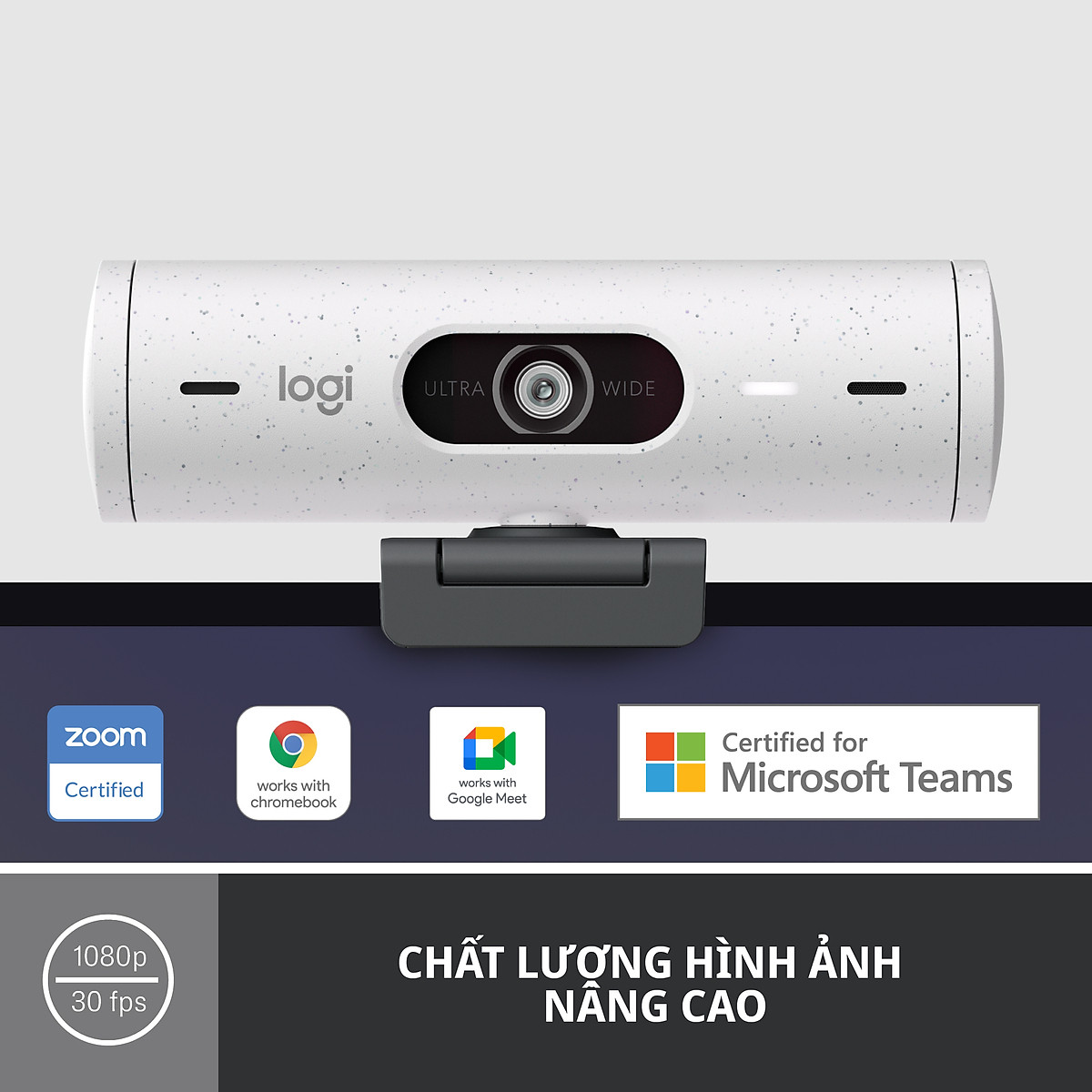 Webcam Logitech Full HD Brio 500 - Tự động điều chỉnh ánh sáng, Tự động lấy khung hình,Show mode, Mic kép giảm ồn, nắp che bảo mật, Hoạt động với Microsoft Teams, Google Meet, Zoom -Hàng chính hãng