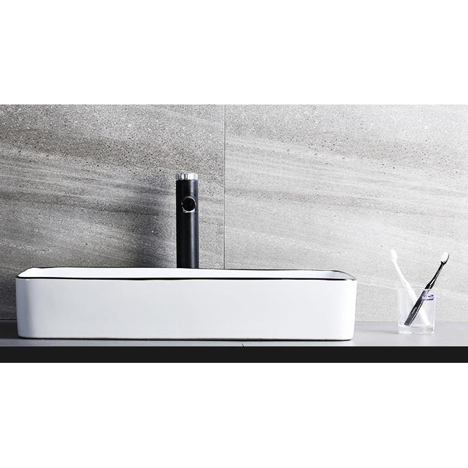 LAVABO SỨ TRẮNG VIỀN ĐEN CHỮ NHẬT