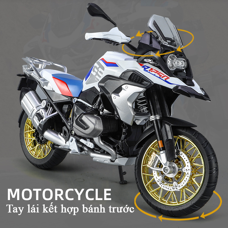 Mô hình xe mô tô BMW R1250GS tỷ lệ 1:9 có nhạc và đèn bằng hợp kim kèm 3 thùng capo
