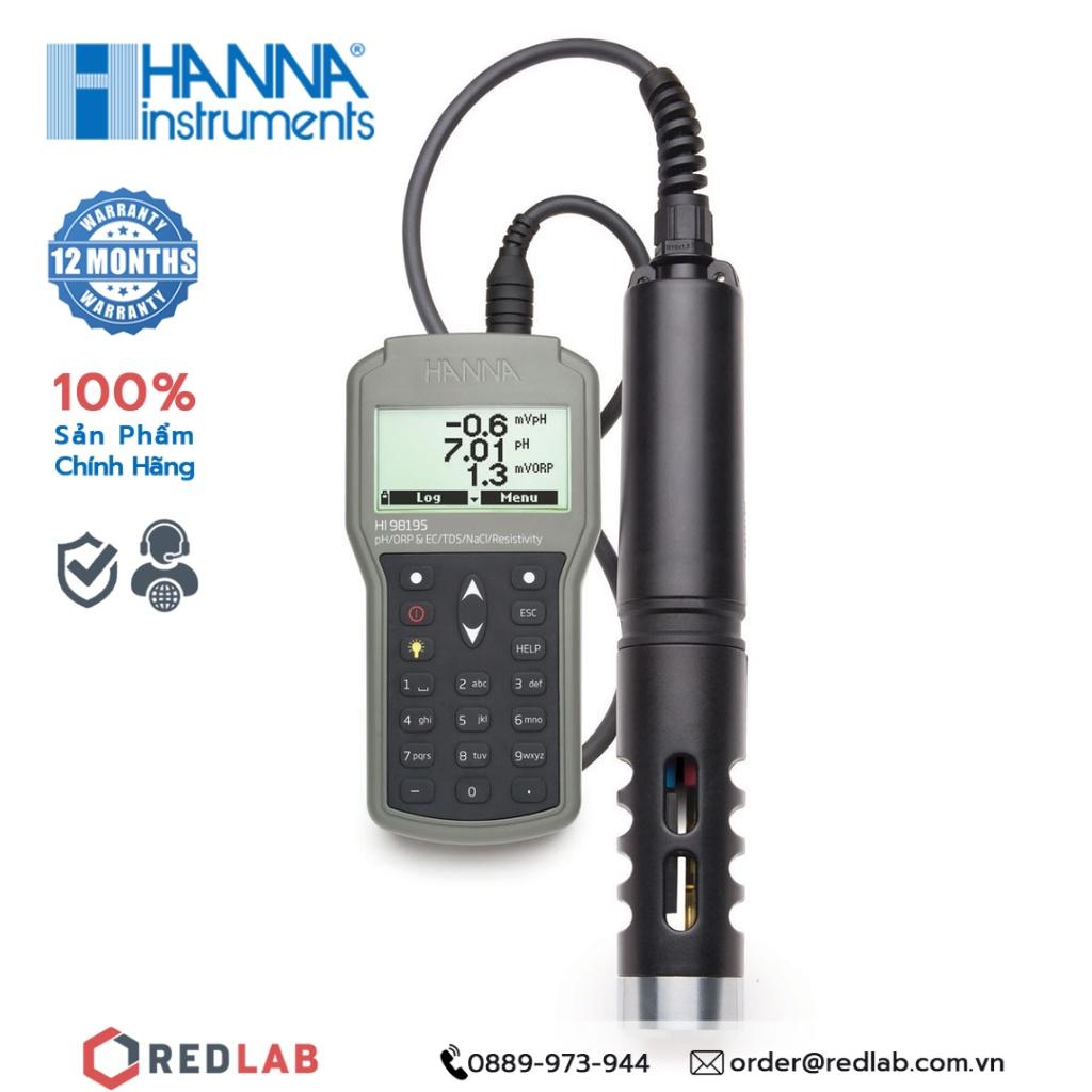 Máy đo TDS/Độ Mặn/Trở Kháng/Áp Suất/Nhiệt Độ/pH/ORP/EC Hanna HI98195 bảo hành 12 tháng