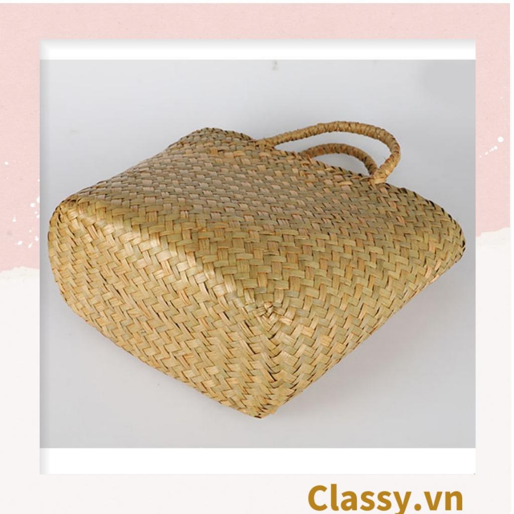 Túi cỏ bàng dáng bầu Classy , có lớp lót làm từ cỏ bàng 100% thiên nhiên, từ bàn tay thợ thủ công Việt Nam T985