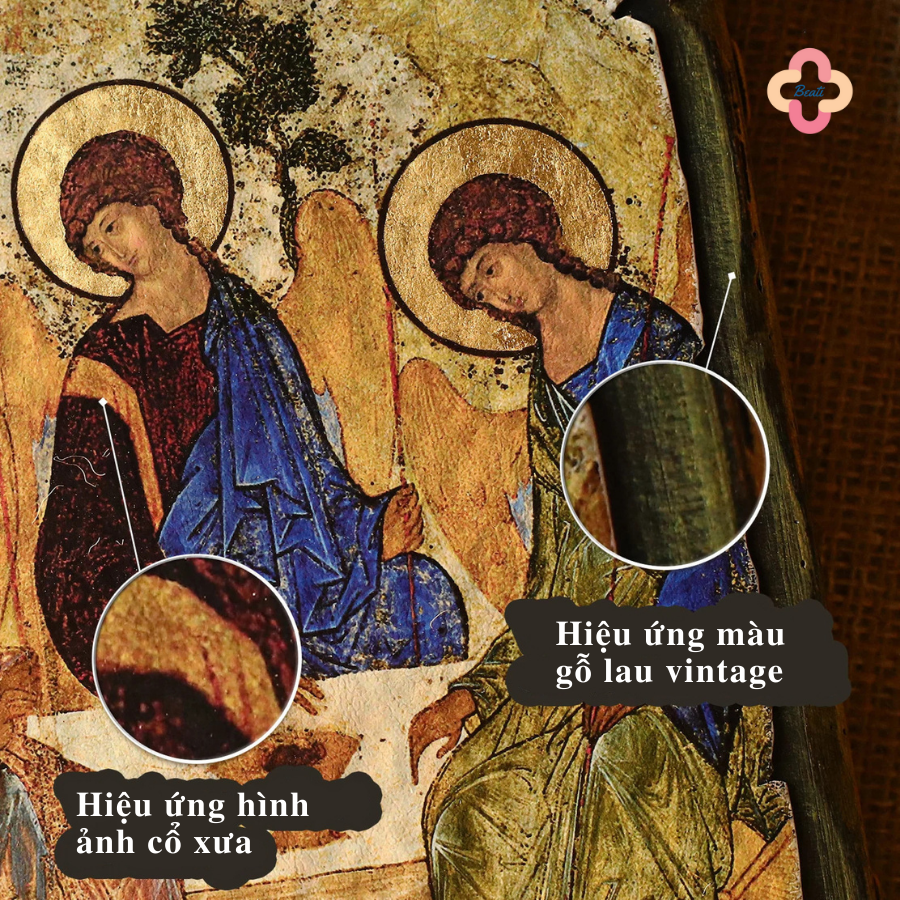 Icon Chúa Ba Ngôi Beati - Tranh Gỗ Thủ Công Màu Rustic / Icon of the Holy Trinity by Andrei Rublev