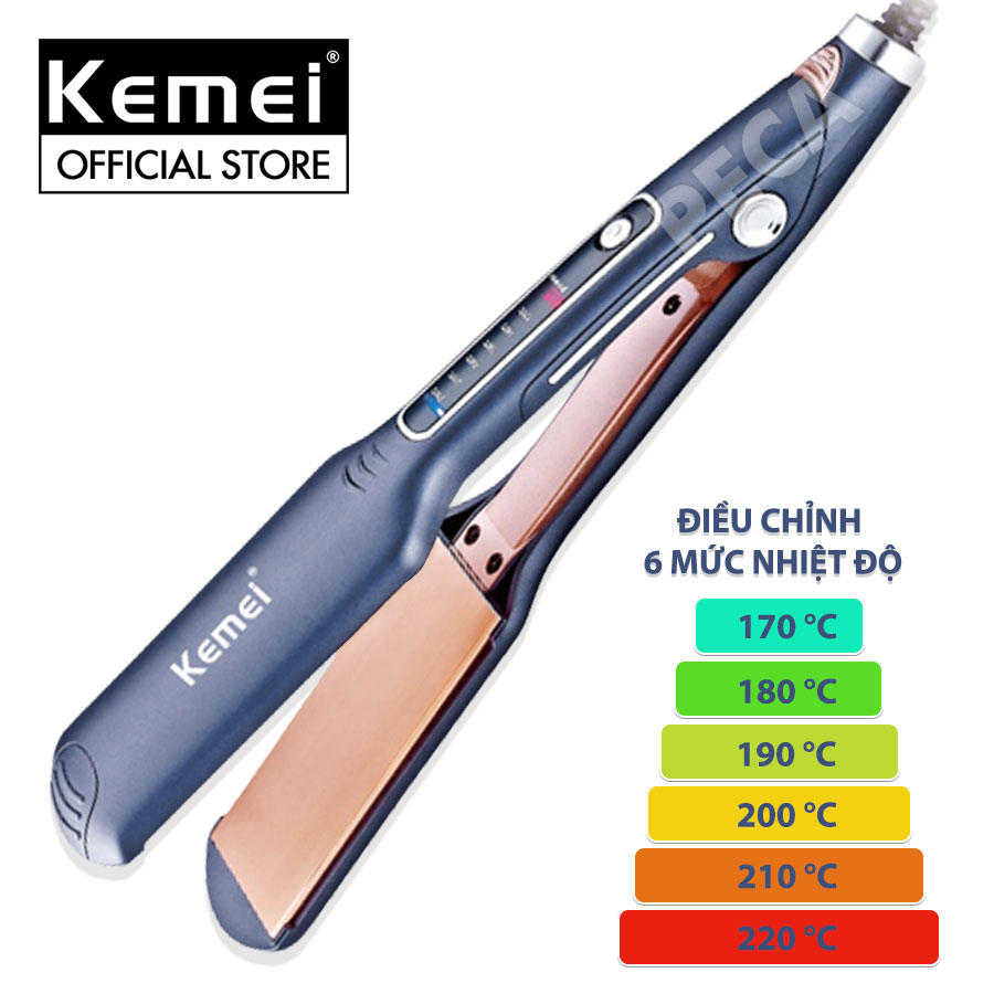 Máy duỗi tóc Kemei KM-740 điều chỉnh 6 mức nhiệt độ bảng nhiệt lớn sử dụng được cho mọi loại tóc - Hàng chính hãng