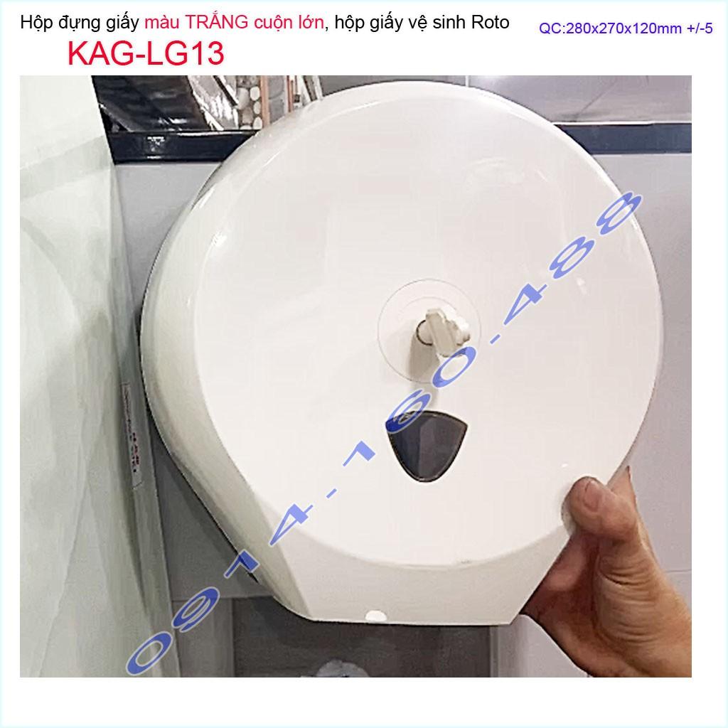 Hộp đựng giấy cuộn lớn KAG-LG13 màu trắng, hộp giấy vệ sinh Roto nhựa trắng tinh sử dụng tốt không lo gỉ séc