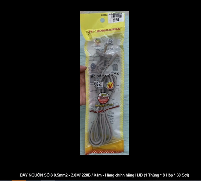 DÂY NGUỒN SỐ 8 0.5mm2 - 2.0M/ 220B / Xám - Hàng chính hãng HJD (1 Thùng * 8 Hộp * 30 Sợi)