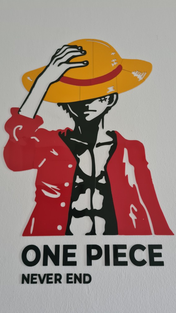Tranh dán tường mica 3d decor khổ lớn one piece luffy mũ rơm trang trí quán game phòng game thủ