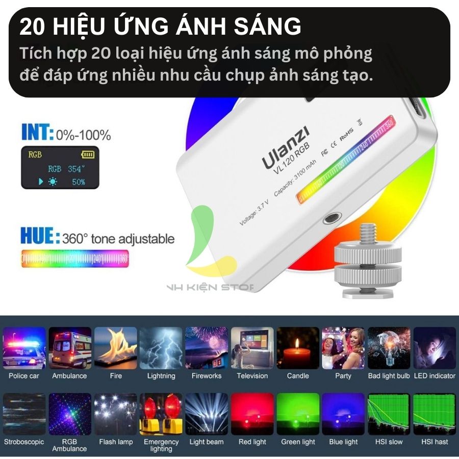 Đèn Led đổi màu Ulanzi VL120 RGB - Đèn hỗ trợ quay phim chụp ảnh tích hợp 20 hiệu ứng ánh sáng ấn tượng - Hàng nhập khẩu