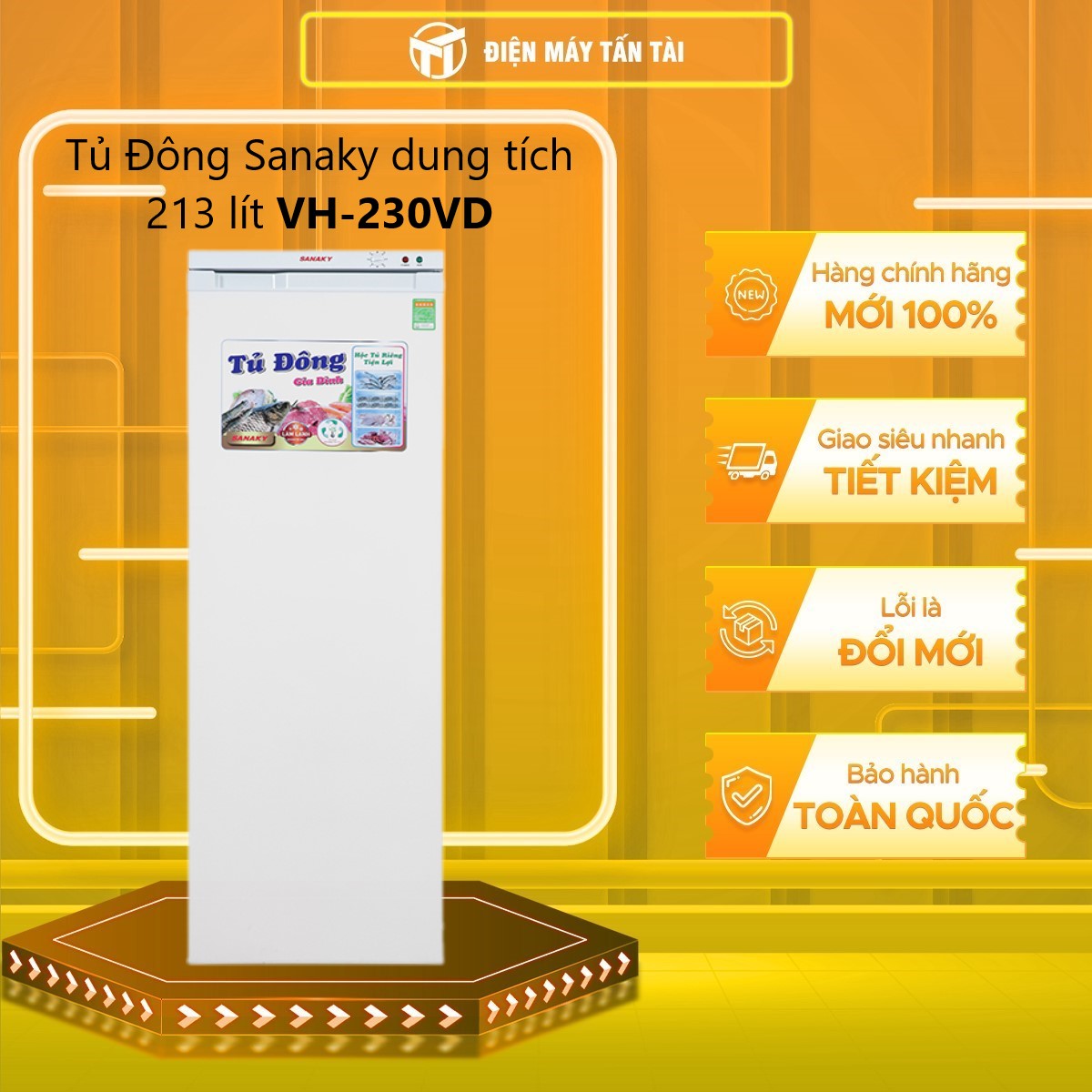 Tủ đông đứng Sanaky VH-230VD 213 lít - Hàng chính hãng (chỉ giao HCM)