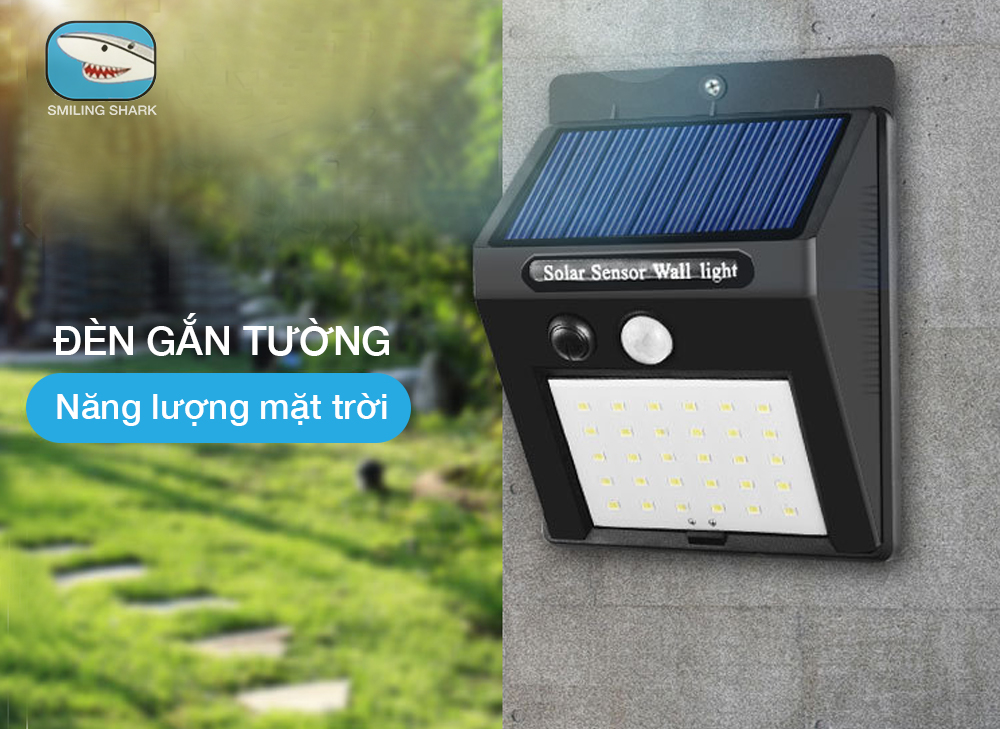 Đèn Led năng lượng mặt trời Smiling Shark thắp sáng sân vườn ngoài trời, gắn cổng, ban công, lan can, lối đi, sân nhà, sân thượng, tự động sạc năng lượng ban ngày, bật tắt theo cảm ứng hồng ngoại khi có người đến gần, chống nước IP65 - Hàng chính hãng