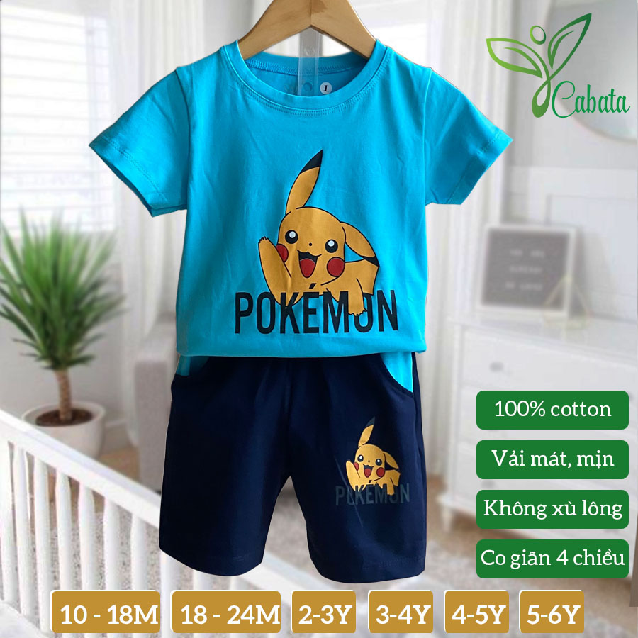 Bộ Cộc Tay Bé Trai Mẫu Poke Ngộ Nghĩnh Vải Cotton Mềm Mịn Co Giãn 4 Chiều Quần Áo Trẻ Em Cabata Cho Bé 8kg 18kg