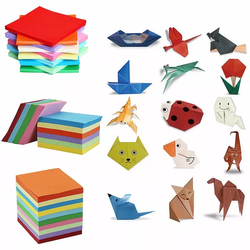 Tệp 100 tờ  Giấy gấp Origami hình vuông nhiều màu, kích thước: 25x25 cm