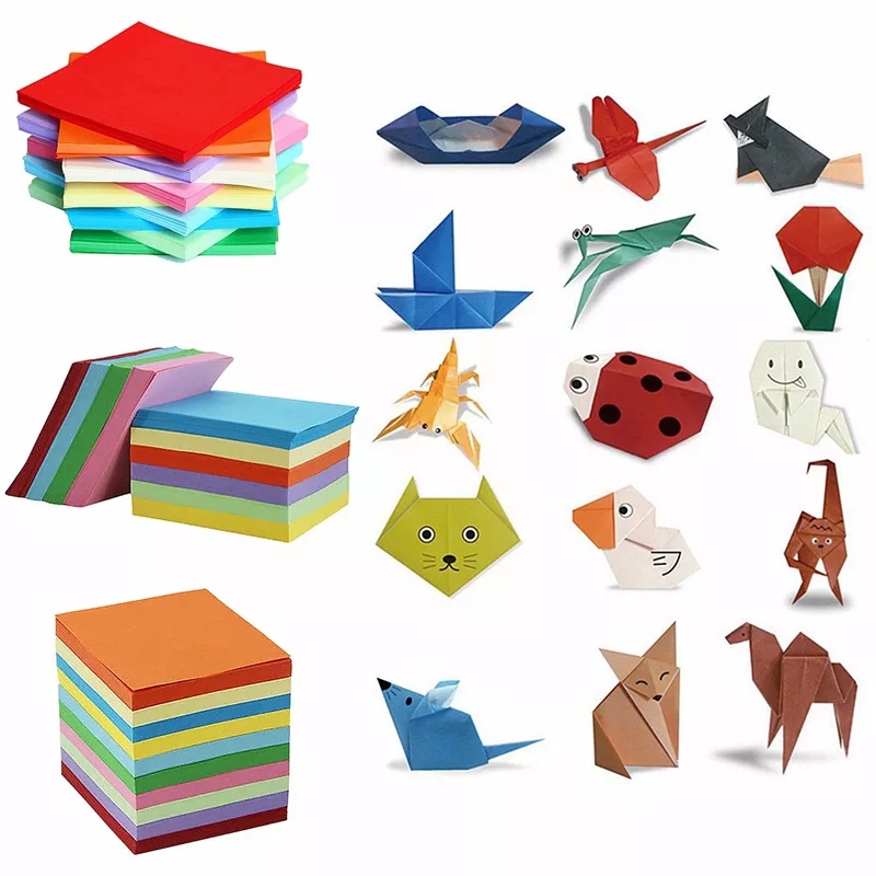 Giấy gấp Origami hình vuông, bộ 100 tờ, 10 màu, kích thước: 7x7 cm 10x10 cm 12x12 cm, 15x15 cm, 17x17 cm, 20x20 cm, 25x25 cm