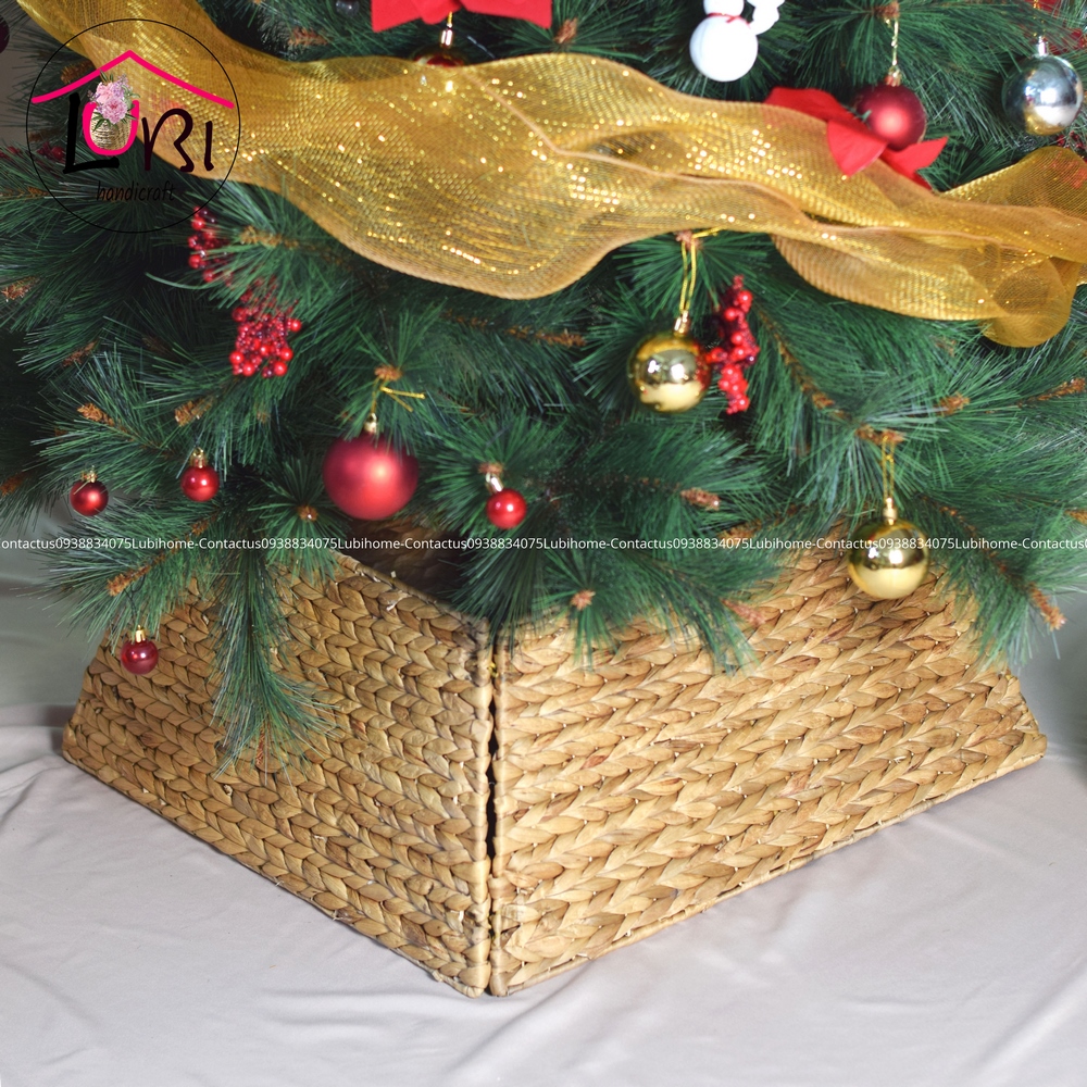 Lubihandicraft - Phụ kiện Hàng rào/ Đế trang trí cây thông Noel hình vuông đan lục bình - mộc mạc, sang trọng