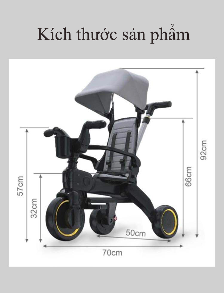Xe đẩy 3 bánh  cho  bé  3in1 kiêm xe  chòi chân ngã lưng 3 cấp độ siêu gấp gọn, dành cho bé từ 1 - 5 tuổi trọng tải 40kg