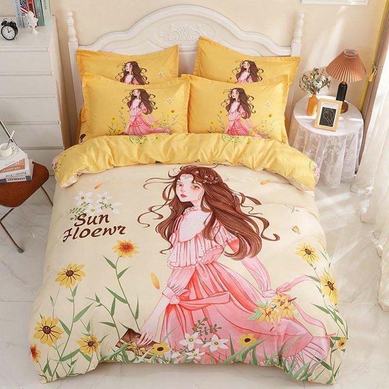 Set Chăn Ga Gối Cotton TiNa Hàng Nhập Khẩu Cao Cấp 4 Món mẫu Hoạt Hình Siêu Dễ Thương