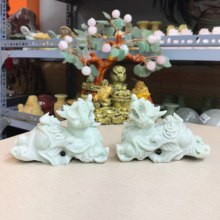 Cặp Tỳ Hưu phong thủy trắng xanh đá tự nhiên Roxi