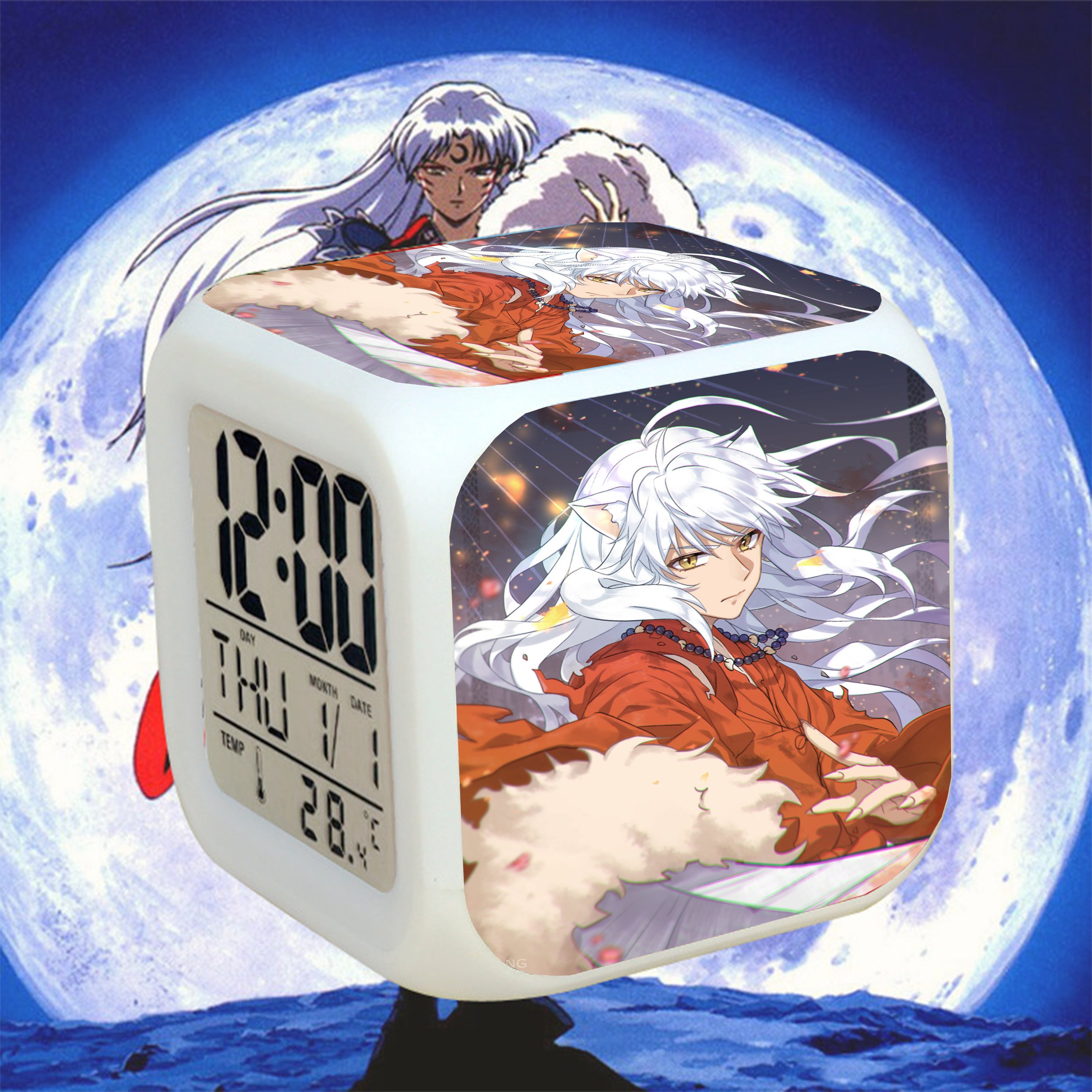 Đồng hồ báo thức để bàn in hình INUYASHA KHUYỂN DẠ XOA đèn LED đổi màu anime chibi xinh xắn