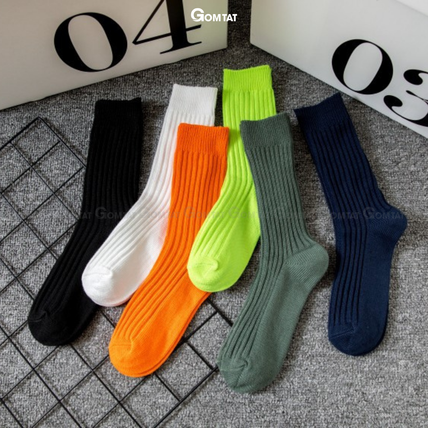 Tất nam nữ cổ cao trơn sọc gân chìm, vớ cổ cao unisex chất liệu cotton mềm mại, thoáng mát - CAOGANCHIM-UYE-7005-1DOI