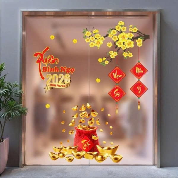 (HCM) Decal dán kính trang trí tết xuân Bính Ngọ 10 Binbin TTT10 decor văn phòng, nhà hàng,khách sạn