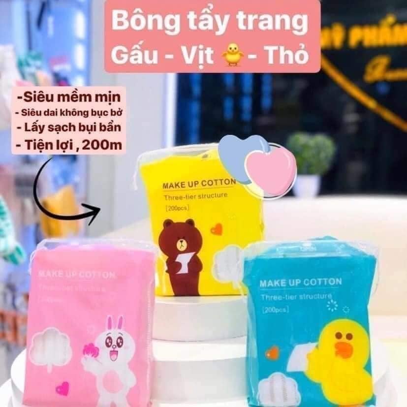 Bông cotton  hoạt hình  200 Miếng ( giao mẫu ngẫu nhiên )