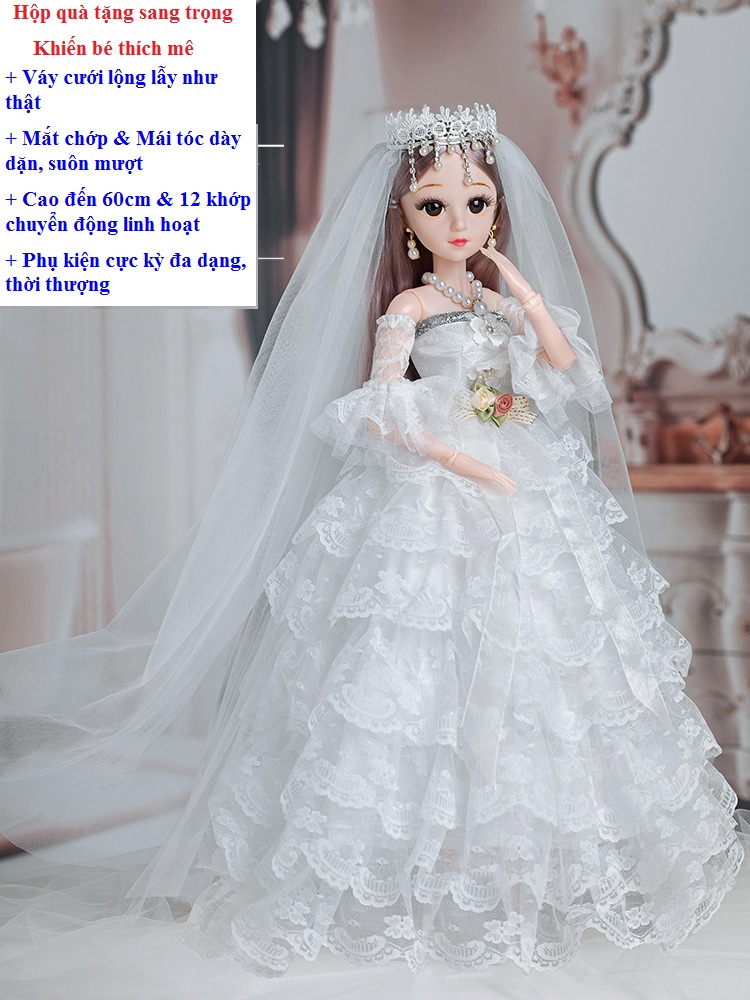 Búp bê Barbie cô dâu 60 cm đồ chơi-Hộp quà sang trọng cho bé