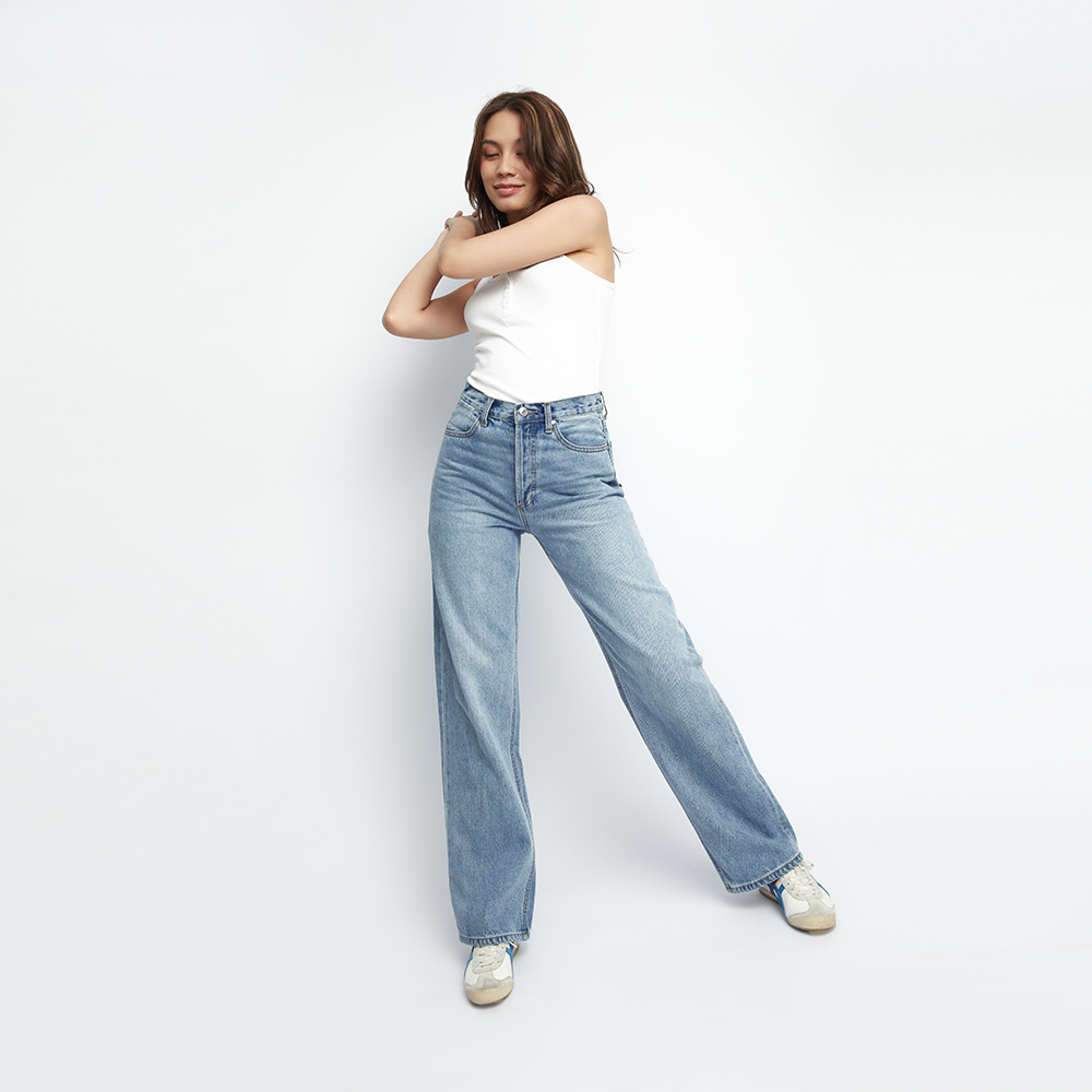 TheBlueTshirt - Quần Jeans Nữ Lưng Cao Ống Suông Màu Xanh Nhạt - The Original Grandpa Jeans - Blue Role Model