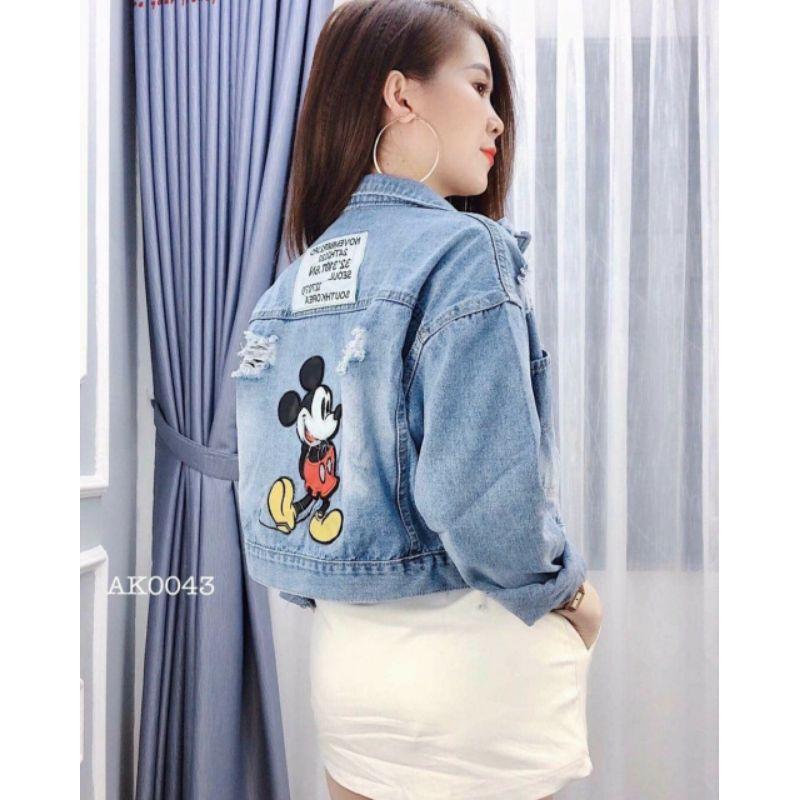 Áo khoác jeans nữ in hình chuột mickey