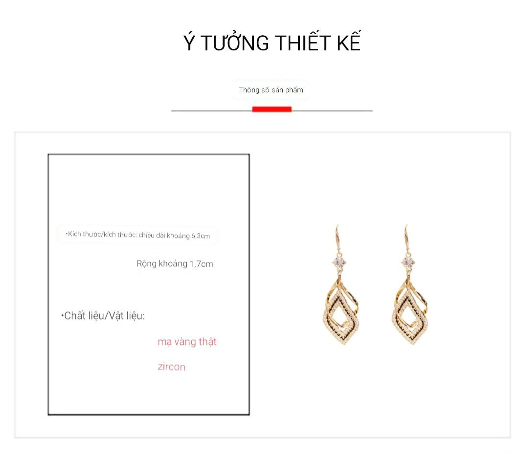Bông tai hai hình thoi lồng đính đá