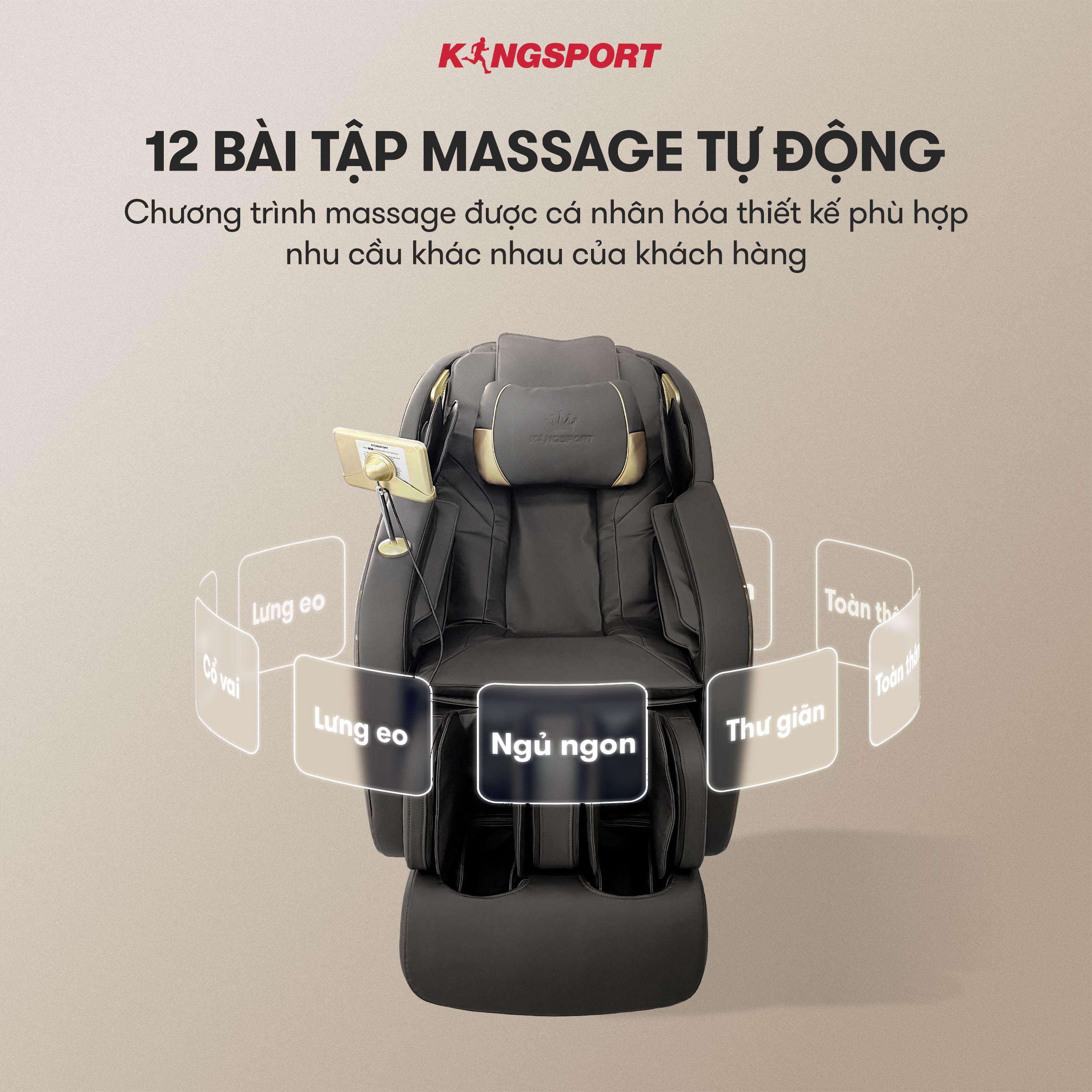 CHỈ GIAO MIỀN NAM I Ghế massage KINGSPORT G11 công nghệ mới Kingtech Touch Pro, công nghệ làm ấm Warmtech, 12 bài tập massage