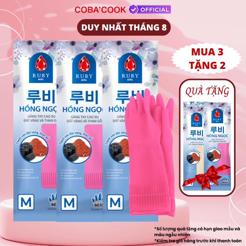 [Mua 3 Tặng 2] Bộ 3 Đôi Găng Tay Cao Su Ruby Hồng Ngọc 37cm