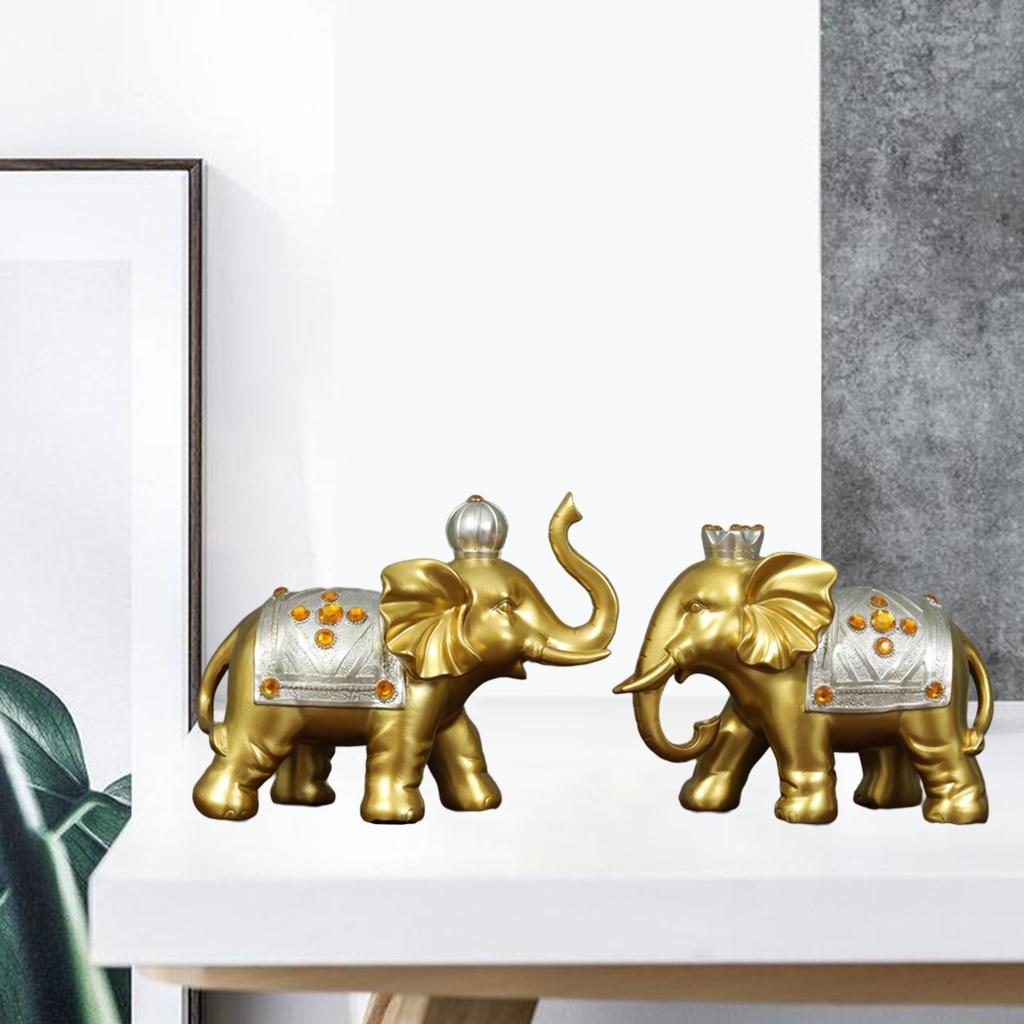 2x Elephant Statue Lucky Fengshui Elephants Sculpture Figurine