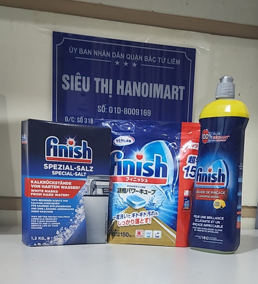 Combo Viên rửa bát Finish nhật 150 viên + muối rửa bát finish 1.5kg + nước làm bóng bát finish 800ml