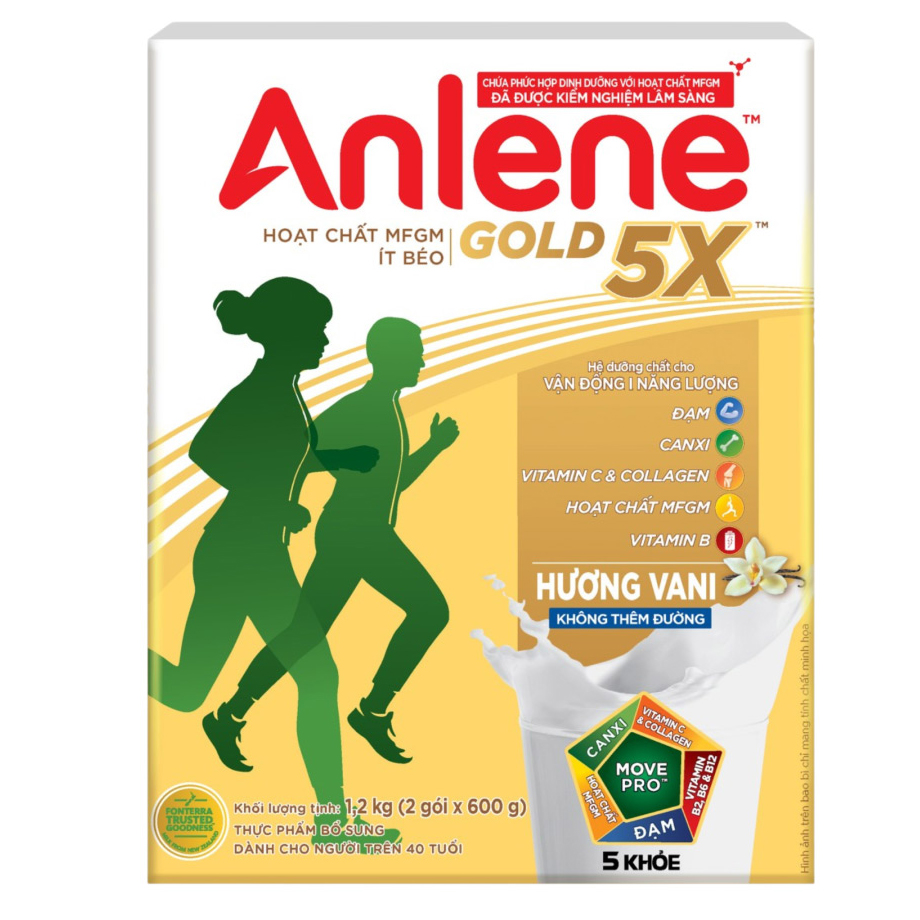 Combo 2 Sữa Bột Anlene Gold 5X Hương Vanilla (Hộp giấy 1200g) tặng nồi lẩu inox