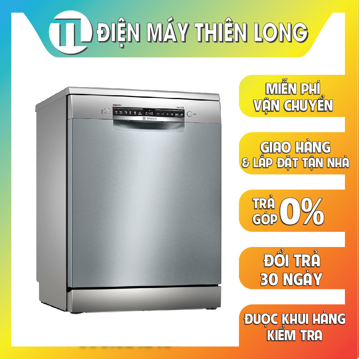 Máy Rửa Chén Độc Lập Bosch HMH.SMS4HCI48E  - 14 Bộ - 6 Chương Trình Rửa - Hàng Chính Hãng