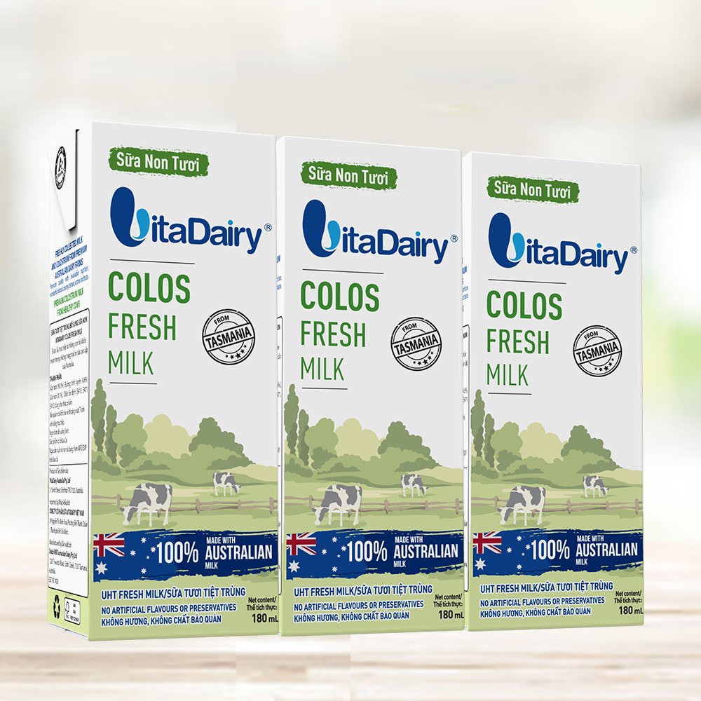 Thùng Sữa non tươi VitaDairy Colos Fresh Milk 180ml x 3 (24 hộp x 180ml)