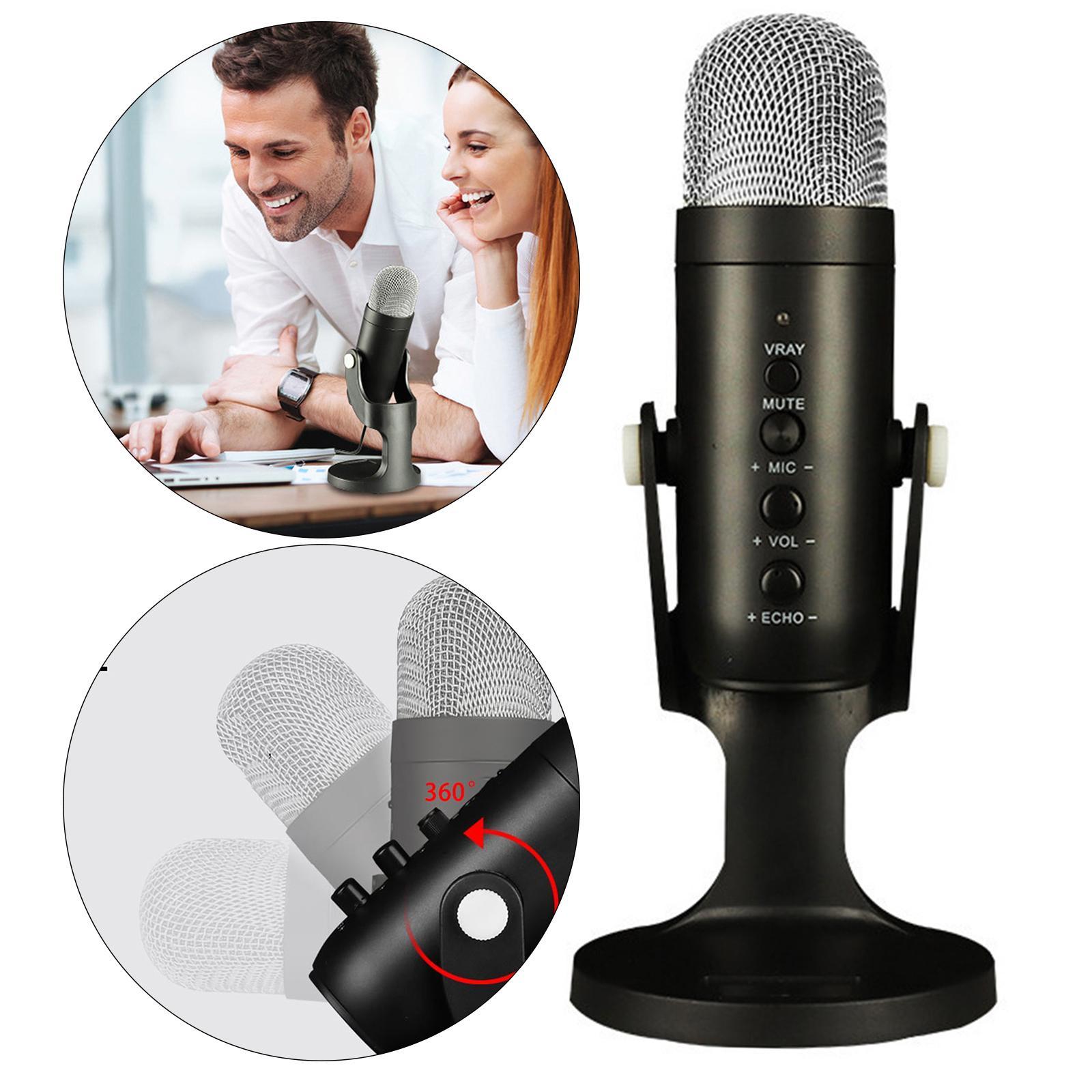 Studio Condenser USB Microphone Computer PC Microphone Kit with Stand Black