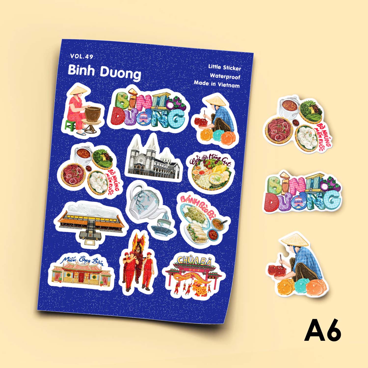 Vol.49 Bình Dương - Little sticker sheet A6 hình dán cán màn lấp lánh cao cấp Sticker Factory