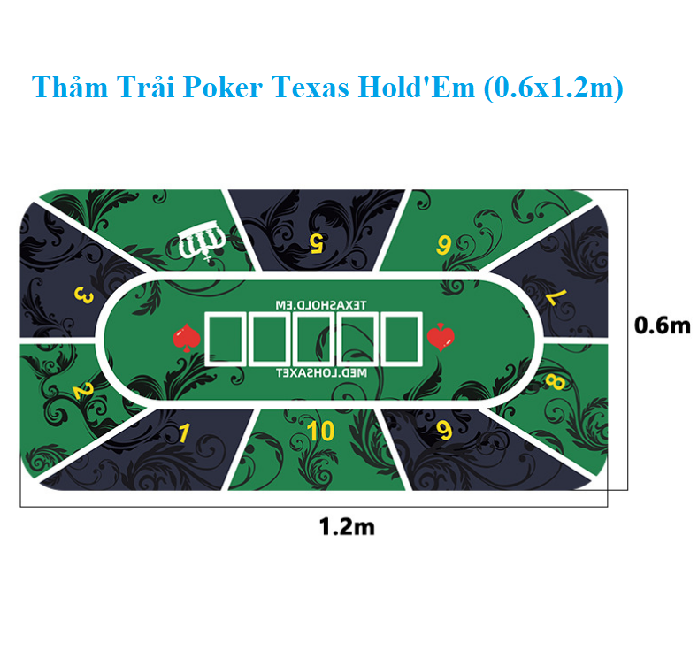 Thảm Trải Poker BlackJack, Thảm Dì Dách, Texas Hold'Em, Thảm Trải Tài Xỉu (0.6x1.2m)