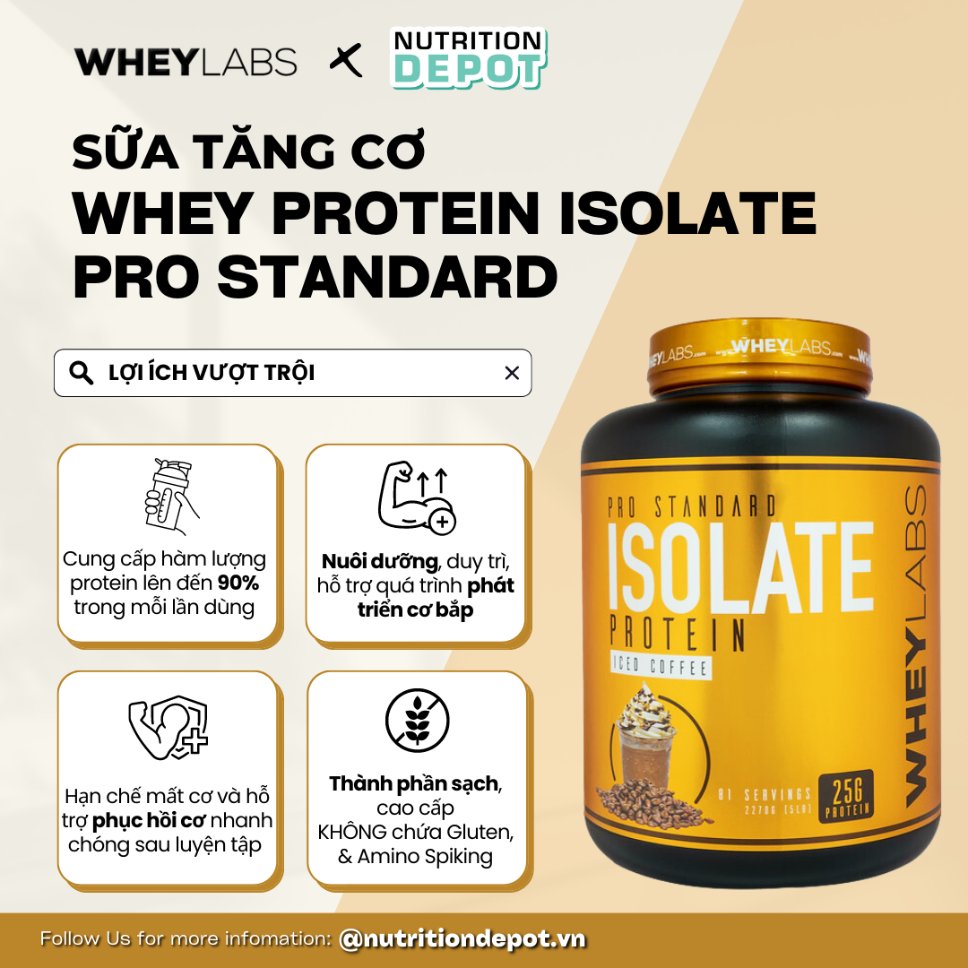 [GIẢM SỐC] Sữa tăng cơ Wheylabs Pro Standard Isolate Protein Hộp 2.27 kg (81 lần dùng) - Nutrition Depot 