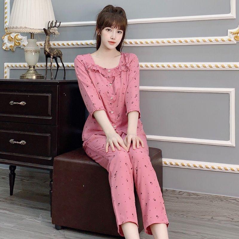 Quần áo mặc nhà cổ pha ren tiểu thư