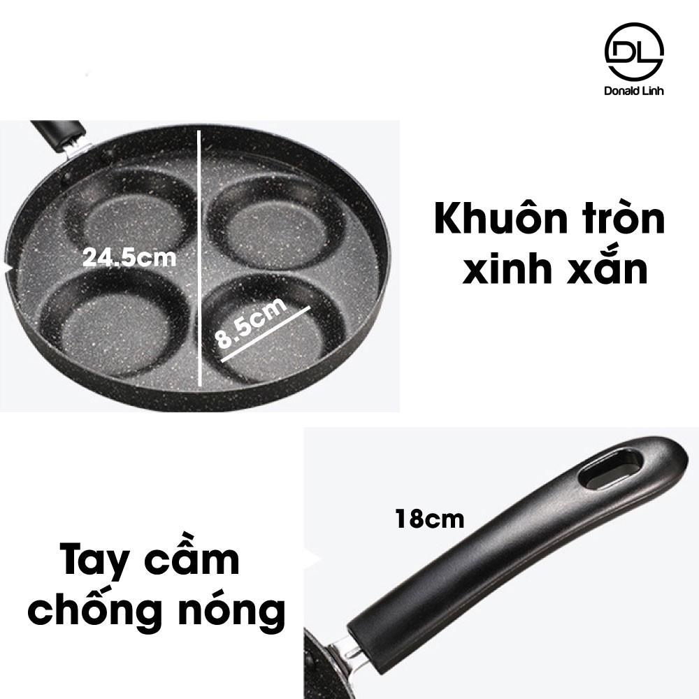 Chảo chiên trứng ốp la thiết kế 4 ngăn với tay cầm bằng gỗ tiện dụng