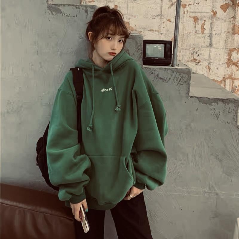 Áo hoodie nữ form rộng, Áo hoodie nữ form rộng nỉ dày có mũ unisex màu xám mặc nhà đi chơi đi học ulzzang hàn quốc