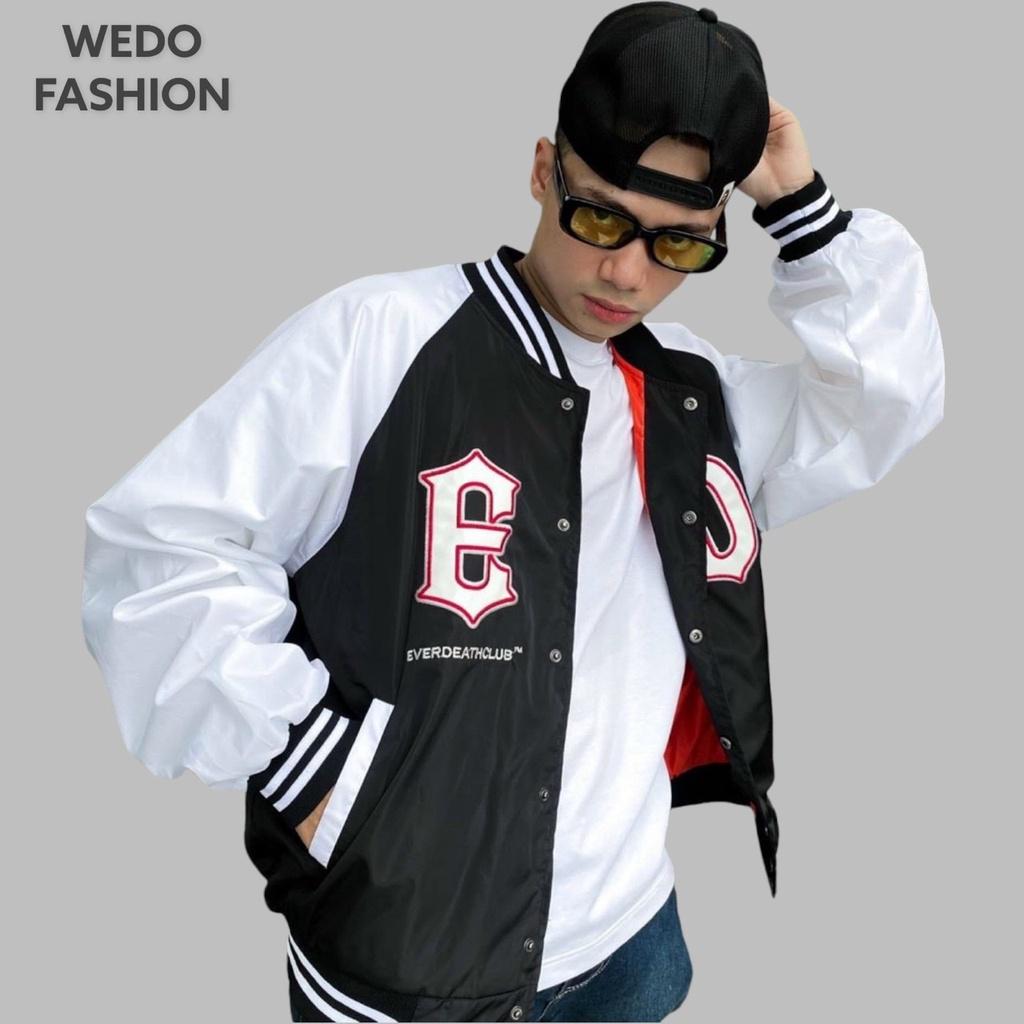 Hình ảnh Áo khoác bomber ED logo in bản lớn chất dù mero 2 lớp phối nút bấm phong cách cool ngầu cá tính