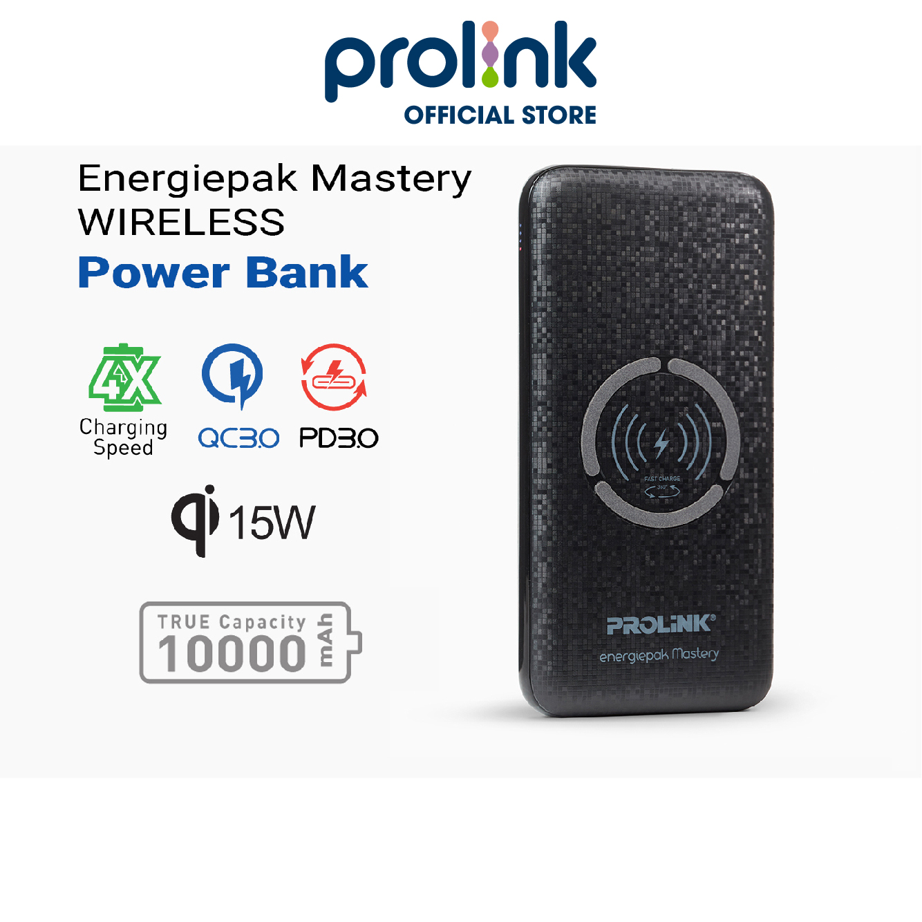 Pin sạc dự phòng không dây chính hãng PROLiNK -  PPB1005 BLK 10000mAH thích hợp cho iPhone/Samsung/Sony