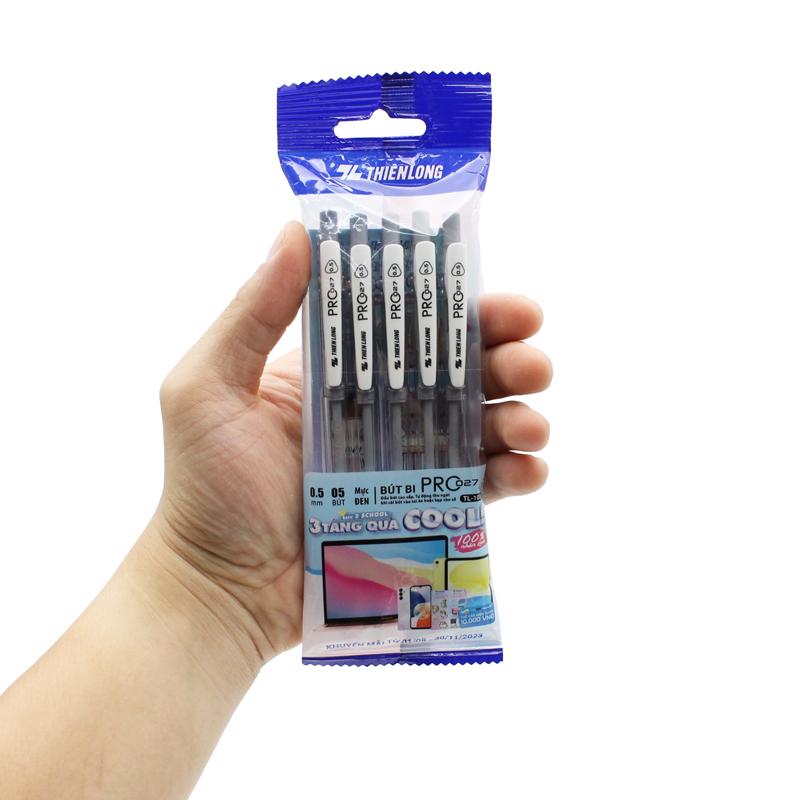Túi 5 Bút Bi 0.5 mm Thiên Long TL-105 - Mực Đen