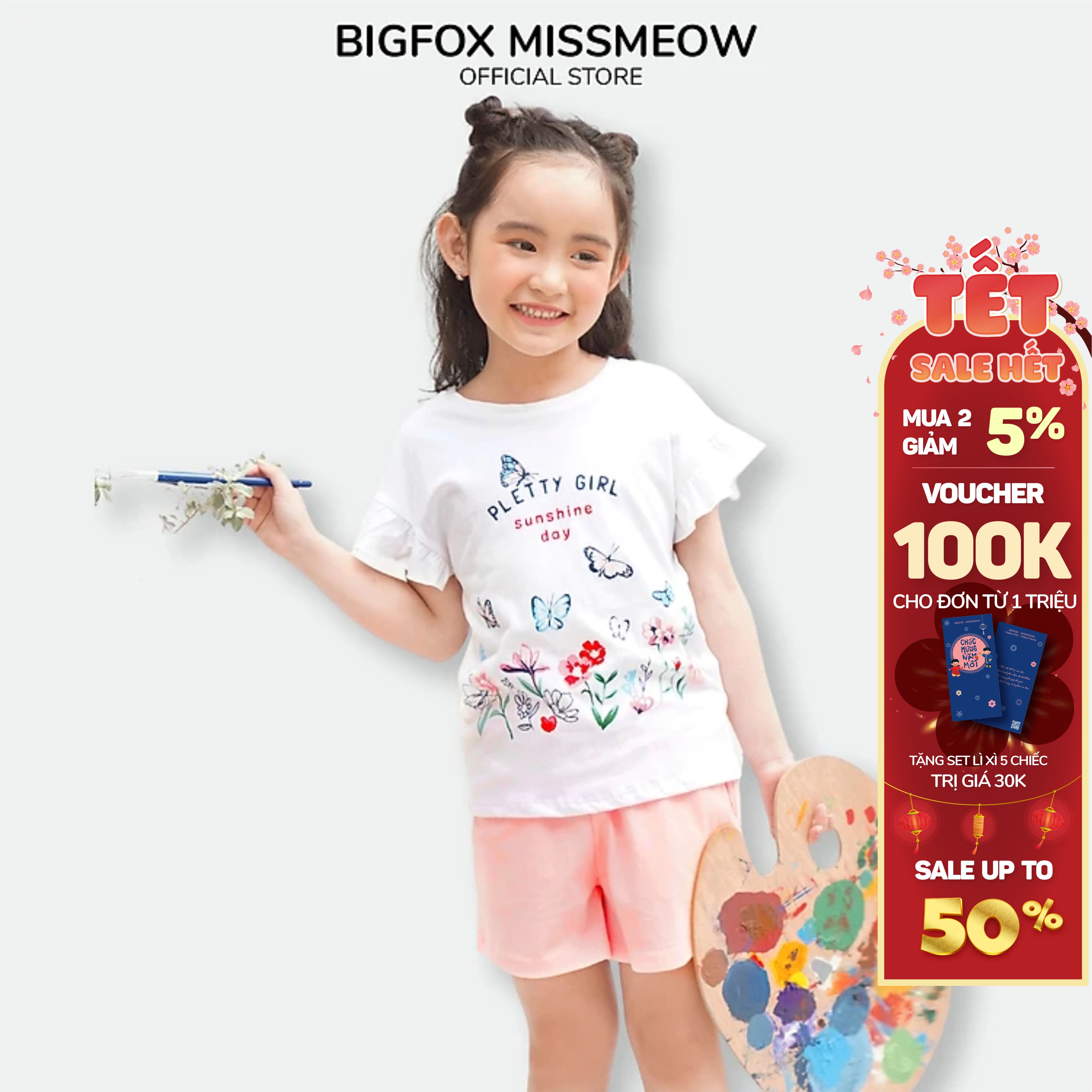 Đồ Bộ Bé Gái Size Đại Bigfox Miss Meow Mùa Hè Kiểu Hàn Quốc Vải Cotton Mềm Mại In Pletty Girl Dễ Thương Size 3-11 Tuổi 30kg 40kg